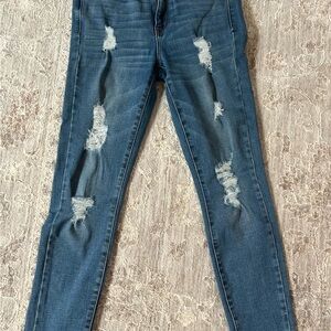 Aeropostale AERO High Rise Jegging Jeans Distressed Sz 4S Med  Wash Boho Grunge